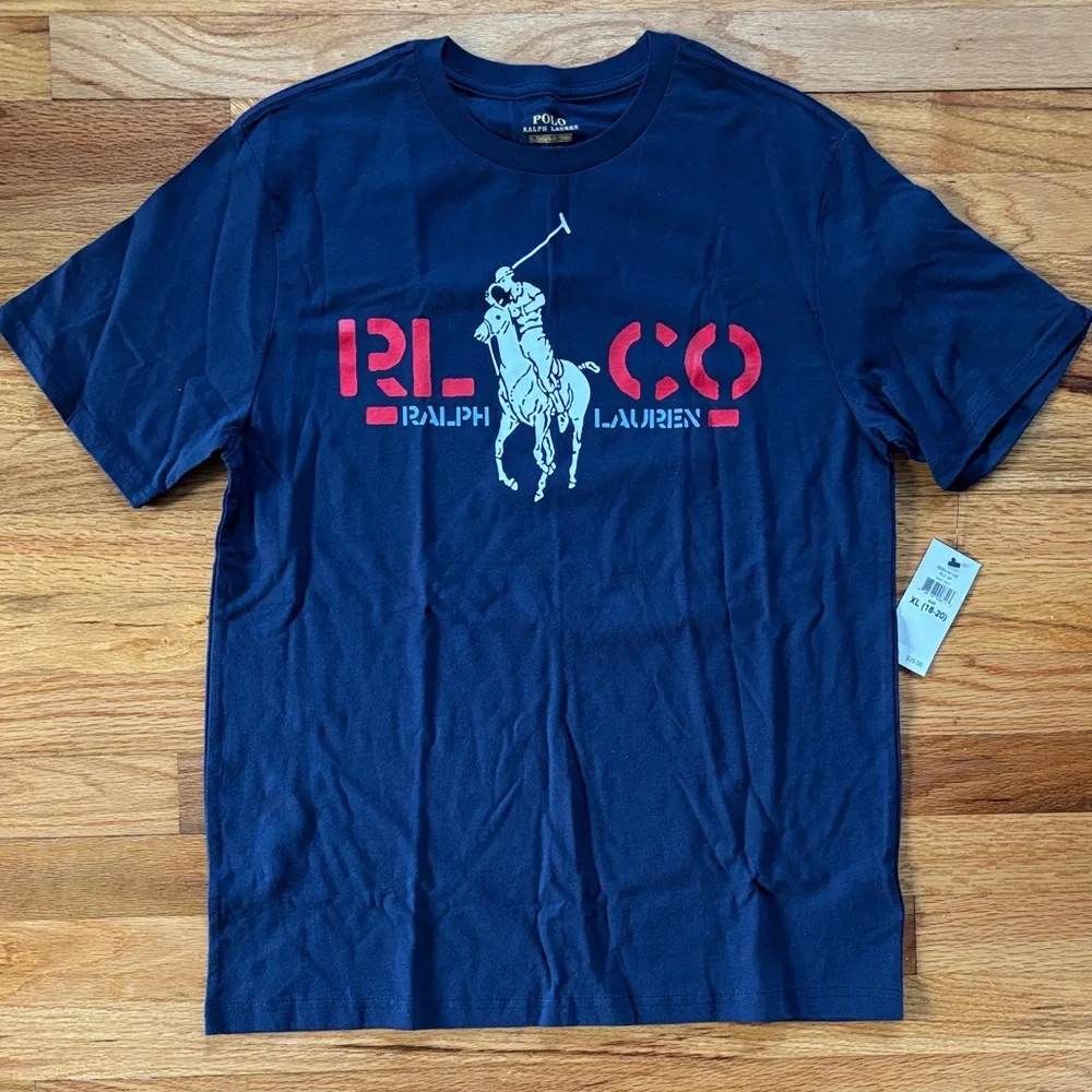 Ralph Lauren Navy Tee with Red Graphic Boys Sz XL 18-20 Classic
